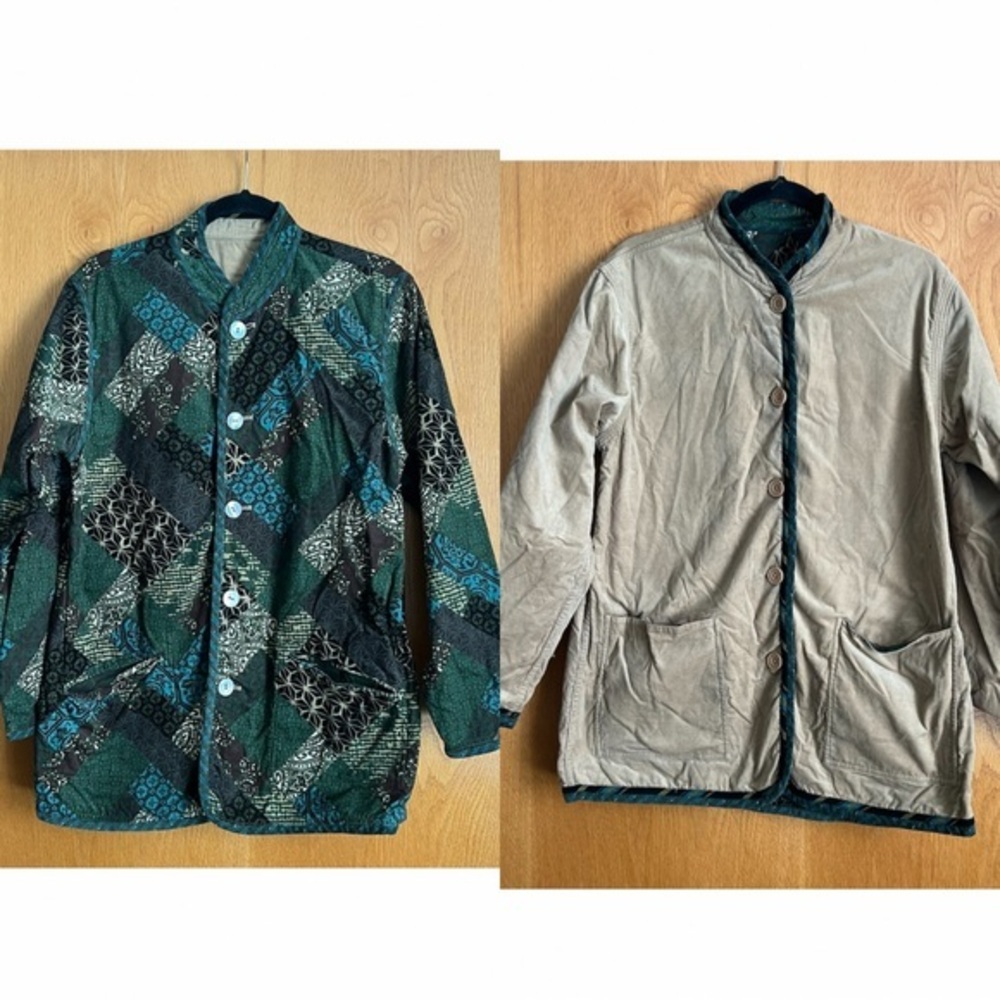 Koos size medium pattern/tan reversible corduroy jacket